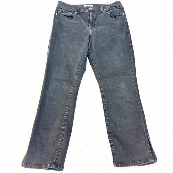 Good American Good Waist Crop Charcoal Stretch Denim Split Hem Jeans Size 15/33 - Picture 2 of 8